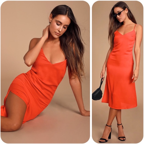 Lulus Dresses & Skirts - NWT Lulus Perfect For You Coral Red Orange Midi Column Dress Size XS